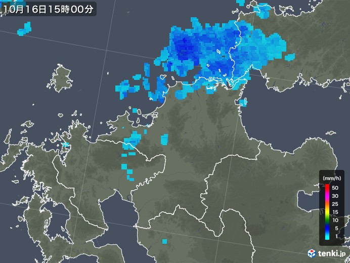 福岡県の雨雲レーダー(2018年10月16日)