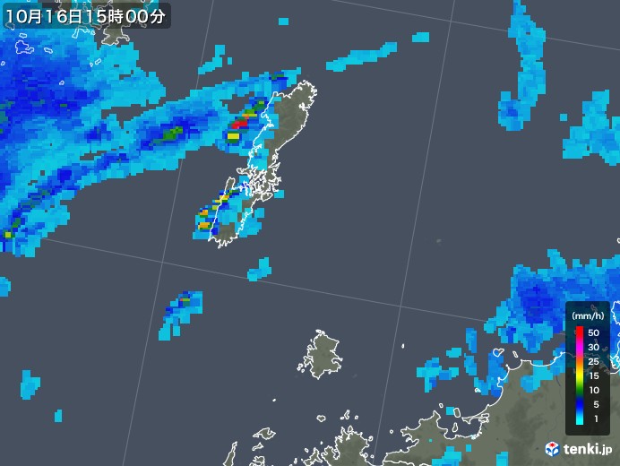 壱岐・対馬(長崎県)の雨雲レーダー(2018年10月16日)