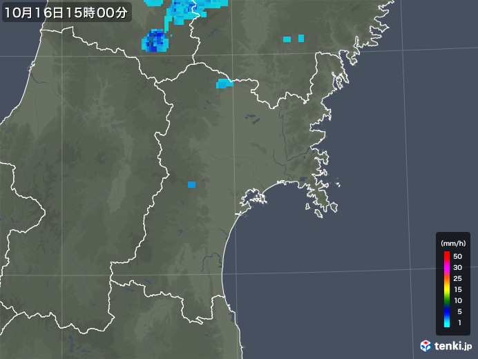 宮城県の雨雲レーダー(2018年10月16日)