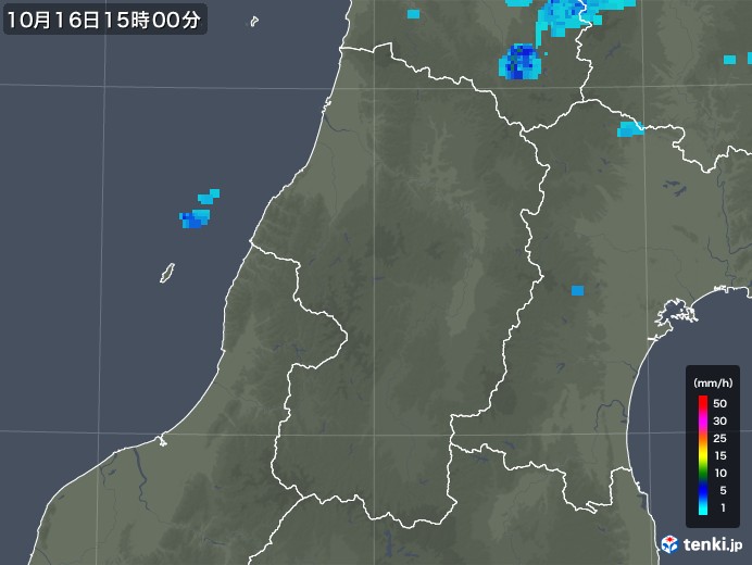 山形県の雨雲レーダー(2018年10月16日)