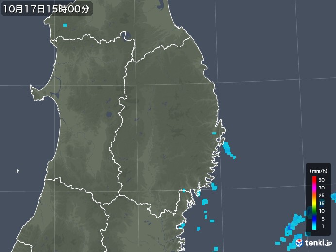 岩手県の雨雲レーダー(2018年10月17日)