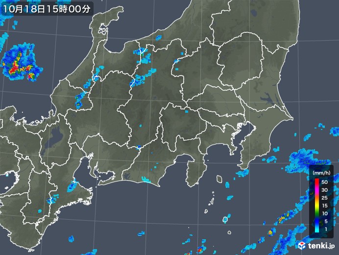 関東・甲信地方の雨雲レーダー(2018年10月18日)