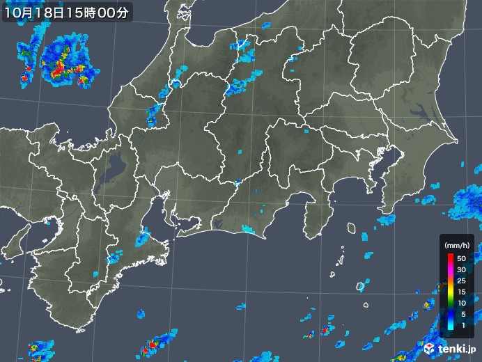 東海地方の雨雲レーダー(2018年10月18日)