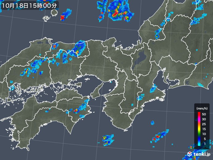 近畿地方の雨雲レーダー(2018年10月18日)