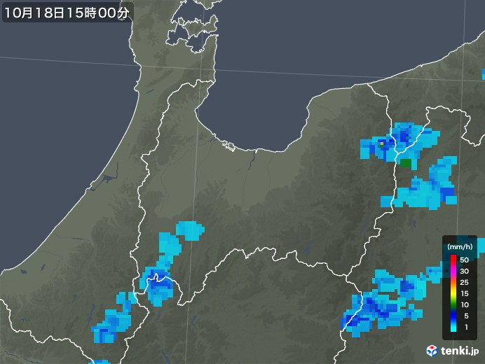 富山県の雨雲レーダー(2018年10月18日)