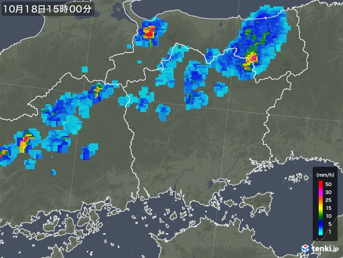 岡山県の雨雲レーダー(2018年10月18日)