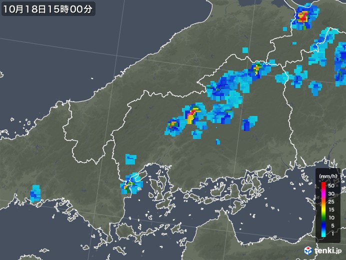 広島県の雨雲レーダー(2018年10月18日)