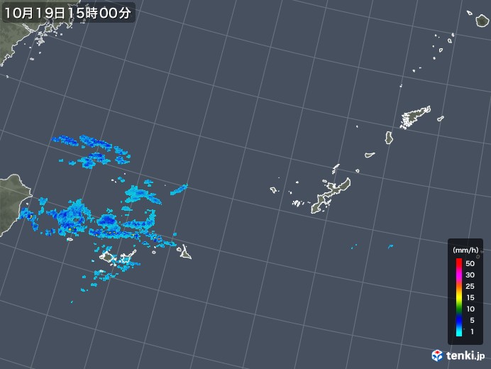 沖縄地方の雨雲レーダー(2018年10月19日)