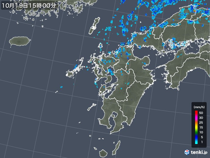 九州地方の雨雲レーダー(2018年10月19日)