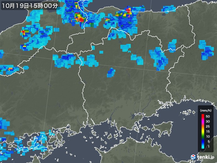 岡山県の雨雲レーダー(2018年10月19日)