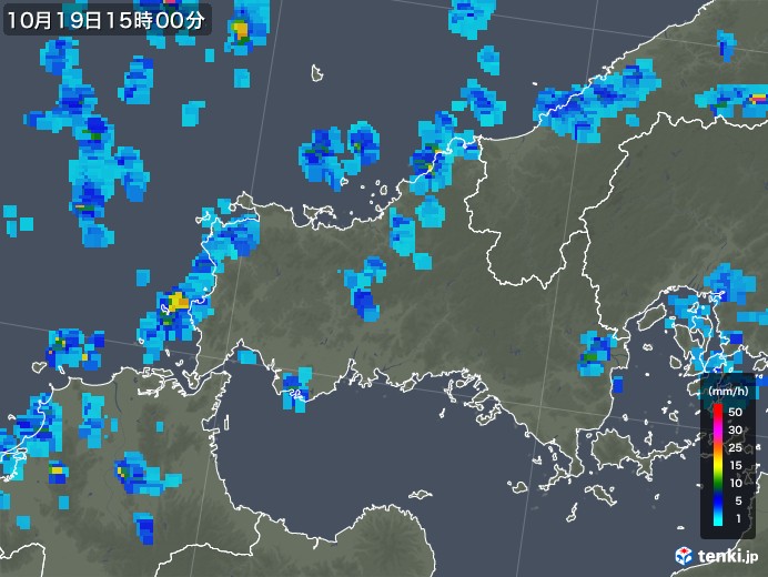 山口県の雨雲レーダー(2018年10月19日)