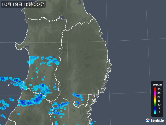 岩手県の雨雲レーダー(2018年10月19日)