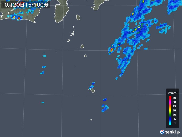 伊豆諸島(東京都)の雨雲レーダー(2018年10月20日)