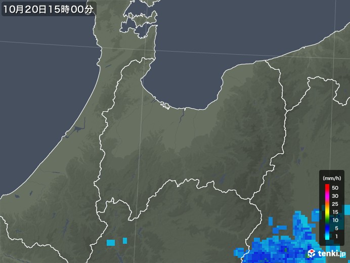 富山県の雨雲レーダー(2018年10月20日)