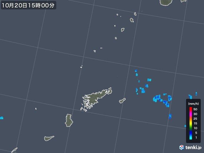 奄美諸島(鹿児島県)の雨雲レーダー(2018年10月20日)
