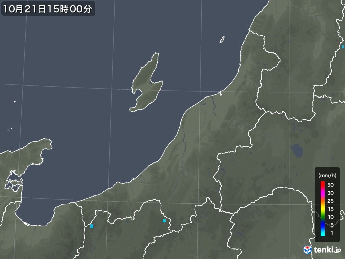 新潟県の雨雲レーダー(2018年10月21日)