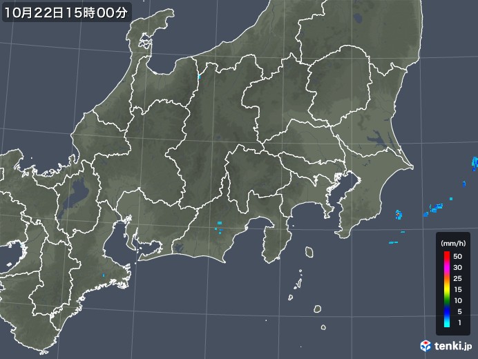 関東・甲信地方の雨雲レーダー(2018年10月22日)