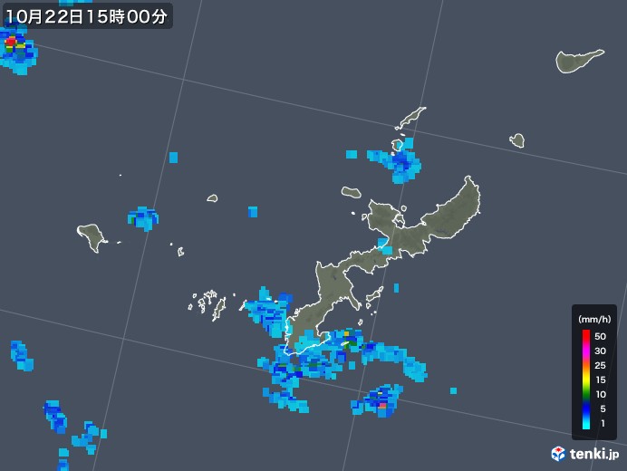 沖縄県の雨雲レーダー(2018年10月22日)
