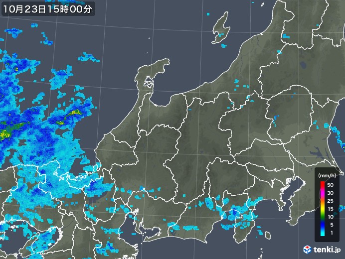 北陸地方の雨雲レーダー(2018年10月23日)