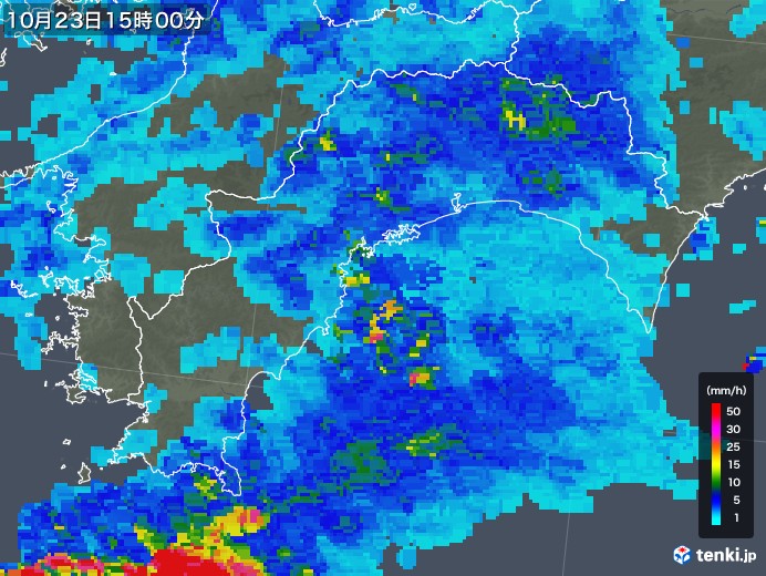 高知県の雨雲レーダー(2018年10月23日)