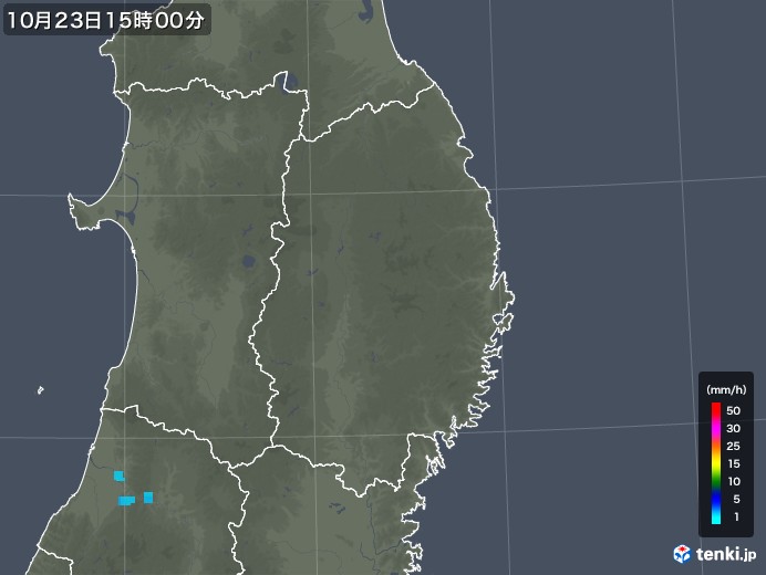 岩手県の雨雲レーダー(2018年10月23日)