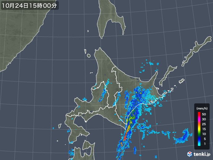 北海道地方の雨雲レーダー(2018年10月24日)