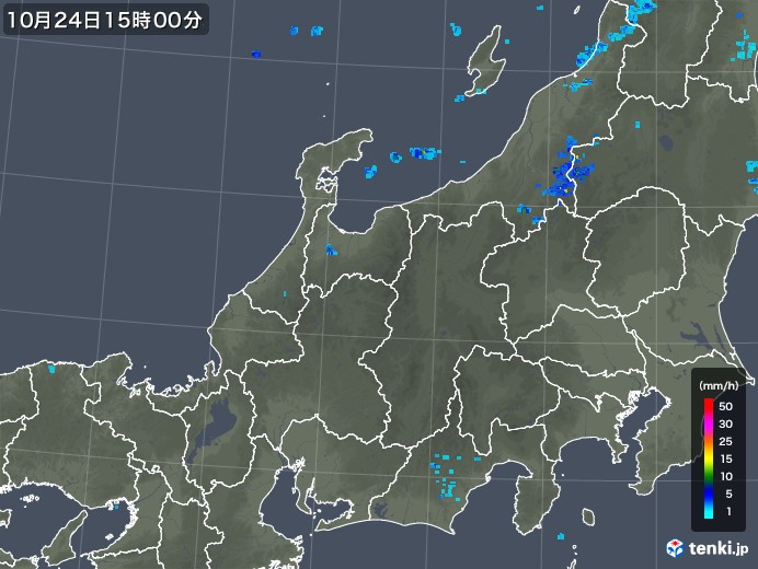 北陸地方の雨雲レーダー(2018年10月24日)