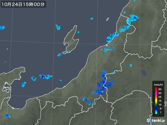 新潟県の雨雲レーダー(2018年10月24日)