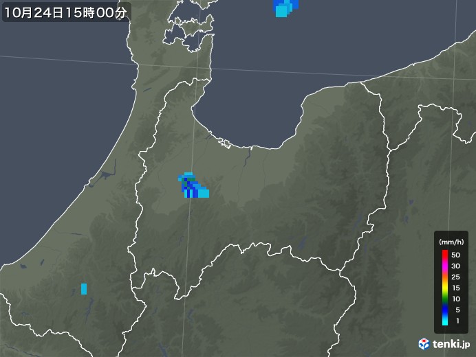 富山県の雨雲レーダー(2018年10月24日)