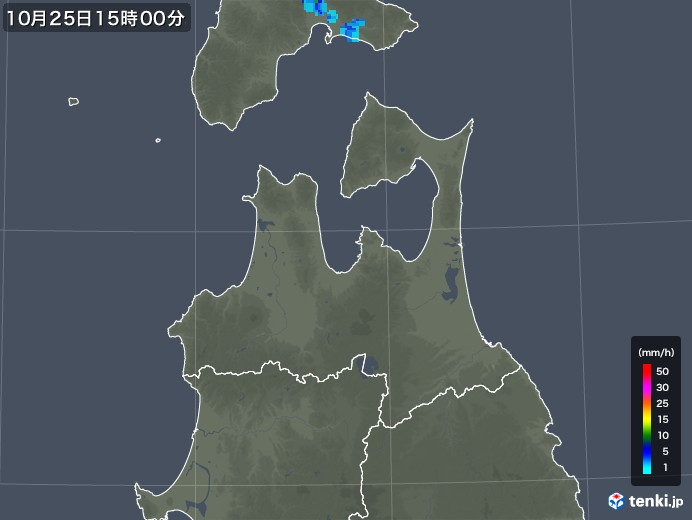 青森県の雨雲レーダー(2018年10月25日)
