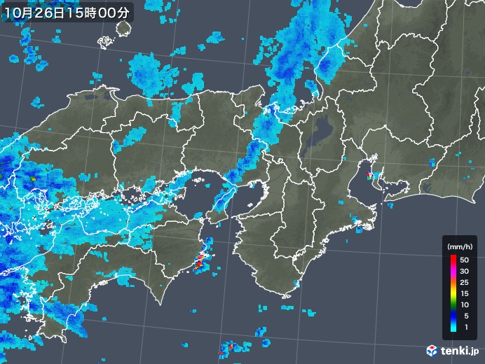 近畿地方の雨雲レーダー(2018年10月26日)