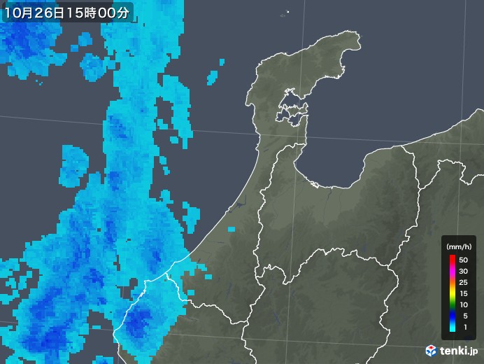 石川県の雨雲レーダー(2018年10月26日)