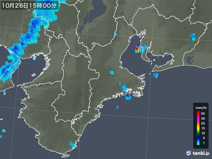 三重県の雨雲レーダー(2018年10月26日)