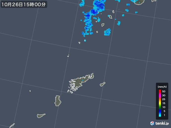 奄美諸島(鹿児島県)の雨雲レーダー(2018年10月26日)