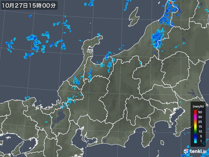 北陸地方の雨雲レーダー(2018年10月27日)
