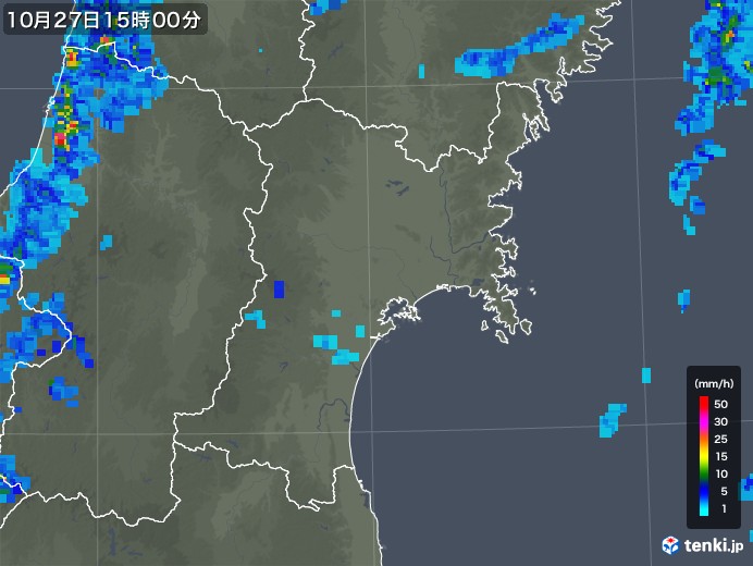 宮城県の雨雲レーダー(2018年10月27日)