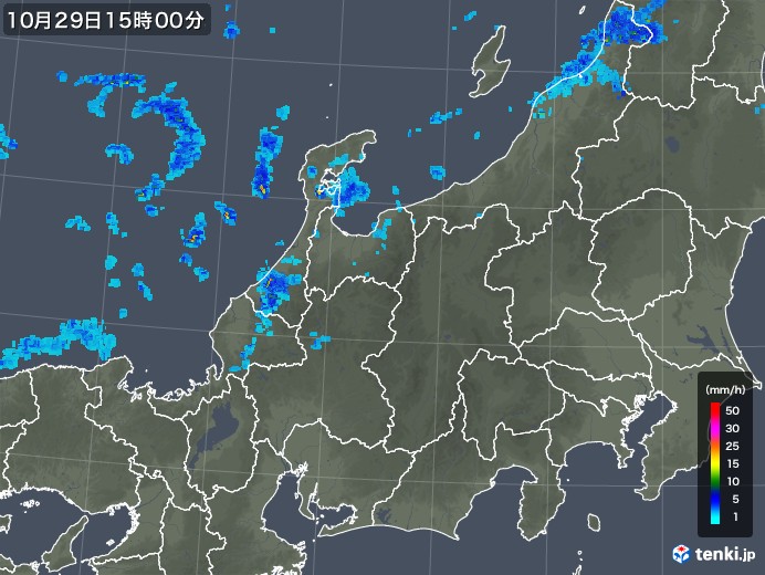 北陸地方の雨雲レーダー(2018年10月29日)