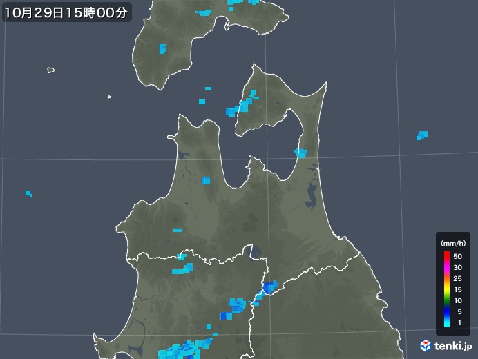 青森県の雨雲レーダー(2018年10月29日)