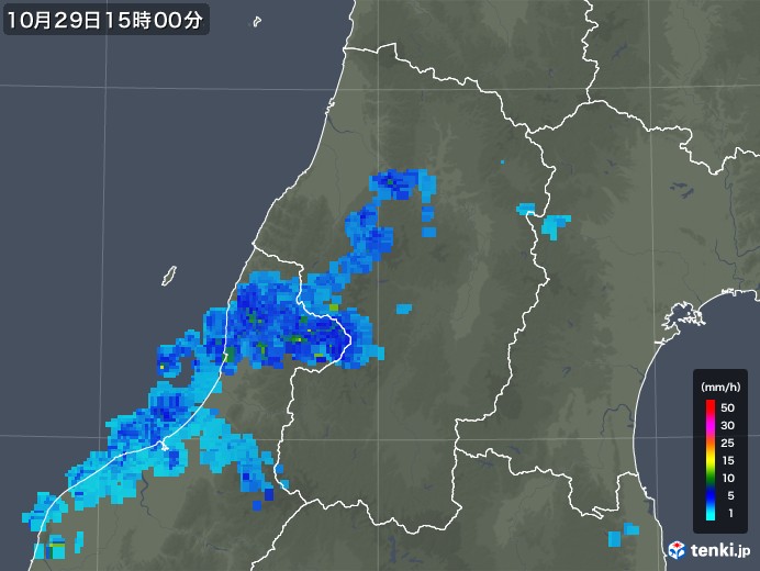 山形県の雨雲レーダー(2018年10月29日)