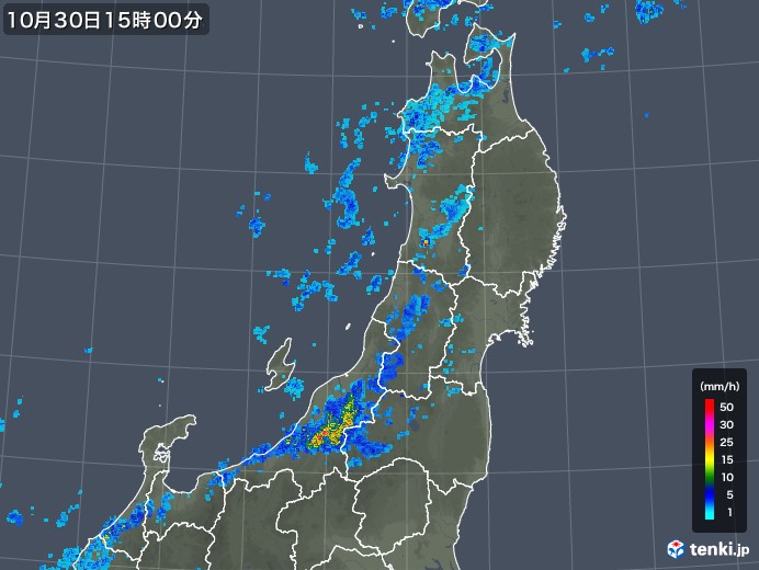 東北地方の雨雲レーダー(2018年10月30日)