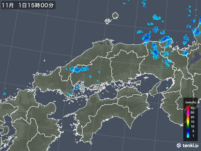 中国地方の雨雲レーダー(2018年11月01日)