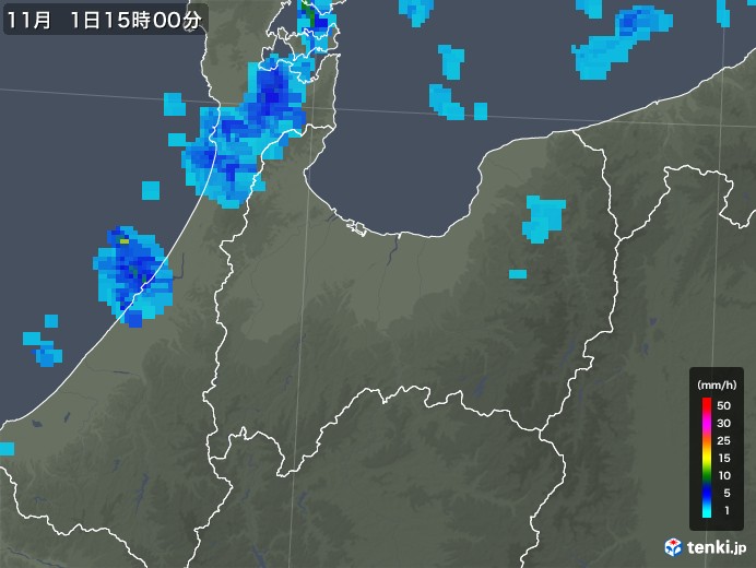 富山県の雨雲レーダー(2018年11月01日)