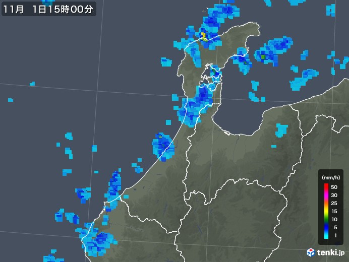 石川県の雨雲レーダー(2018年11月01日)