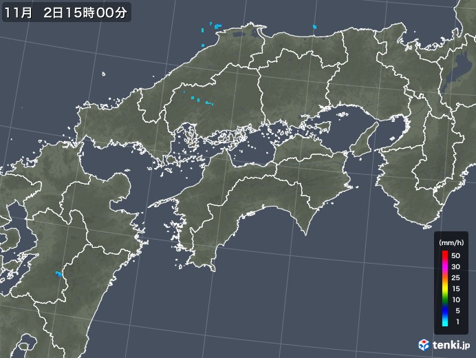 四国地方の雨雲レーダー(2018年11月02日)
