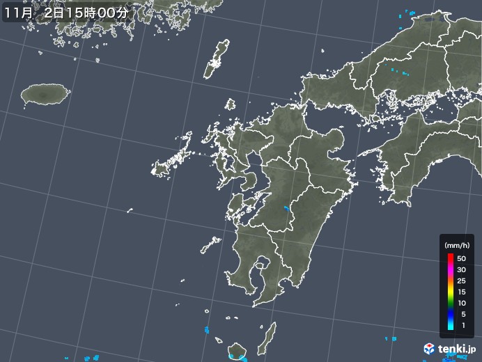 九州地方の雨雲レーダー(2018年11月02日)