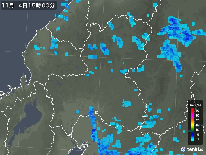 岐阜県の雨雲レーダー(2018年11月04日)