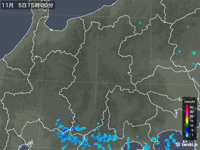 長野県の雨雲レーダー(2018年11月05日)