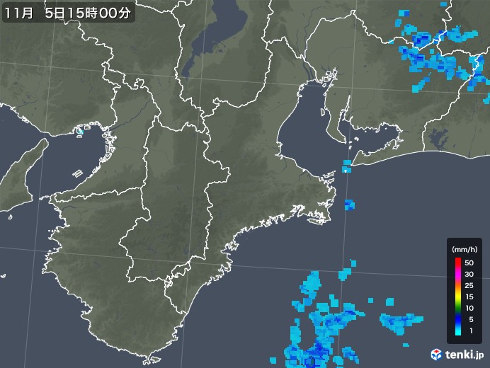 三重県の雨雲レーダー(2018年11月05日)