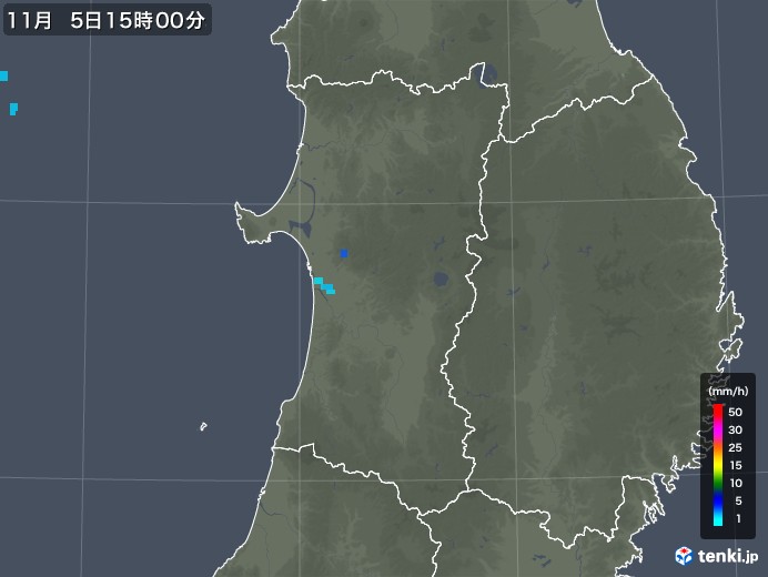 秋田県の雨雲レーダー(2018年11月05日)