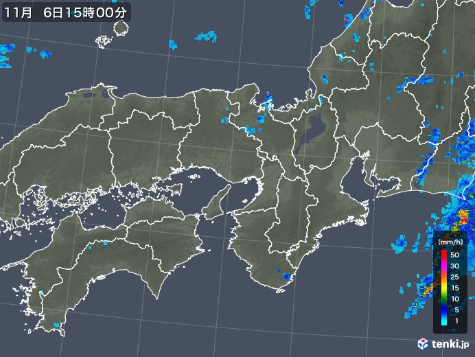 近畿地方の雨雲レーダー(2018年11月06日)
